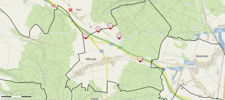 Pracovní mapa potenciálního umístění